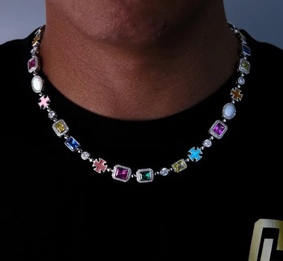 Gold-Plated Hip-Hop Gemstone Necklace — Bold, Bright & Statement-Making