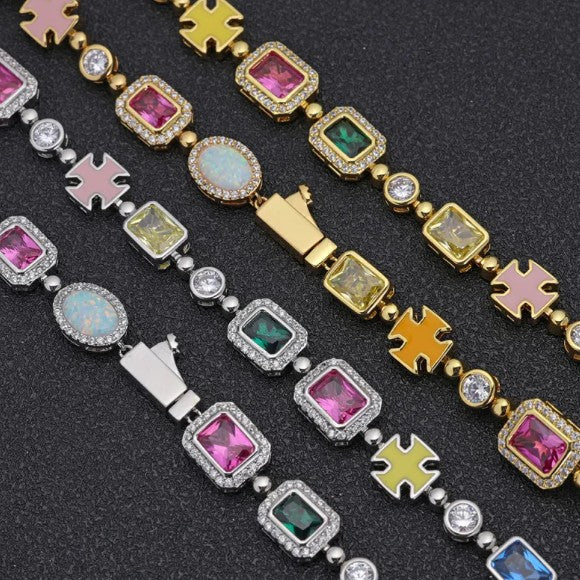 Gold-Plated Hip-Hop Gemstone Necklace — Bold, Bright & Statement-Making