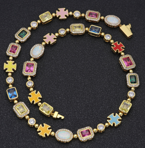 Gold-Plated Hip-Hop Gemstone Necklace — Bold, Bright & Statement-Making