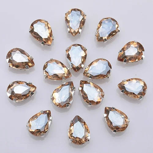 Glitter Flatback Crystal Sewing Beads Loose Diy Dress Stones With Claw Glass Water Droplets Beads For Needlework 10PCS S066