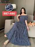 Bohemian Floral Off-Shoulder Maxi Beach Dress