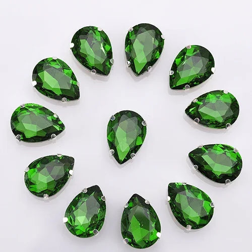 Glitter Flatback Crystal Sewing Beads Loose Diy Dress Stones With Claw Glass Water Droplets Beads For Needlework 10PCS S066