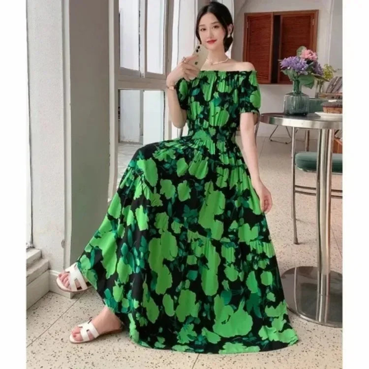Bohemian Floral Off-Shoulder Maxi Beach Dress