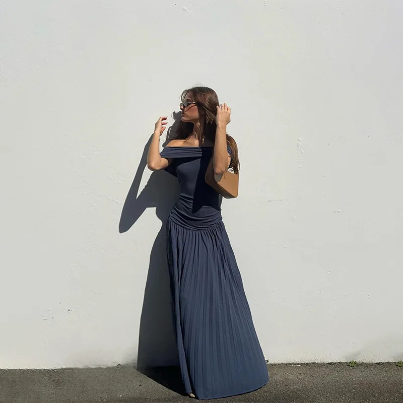 Women's Off-Shoulder A-Line Maxi Dress, Cotton Blend