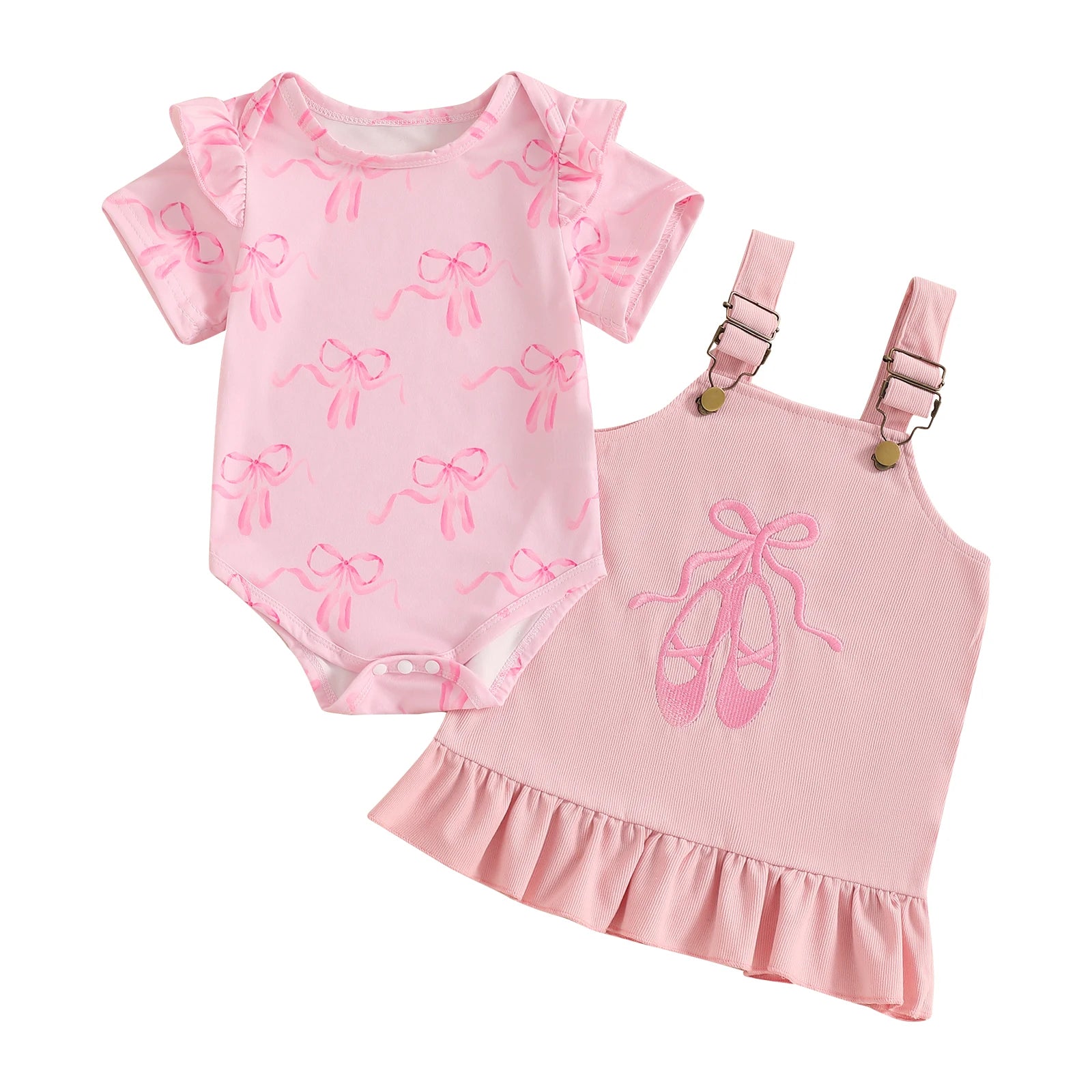 Pudcoco Infant Baby Girls 2Pcs Spring Outfits Short Sleeve Romper + Ruffle Overall Dress Set Newborn Clothes 0-24M