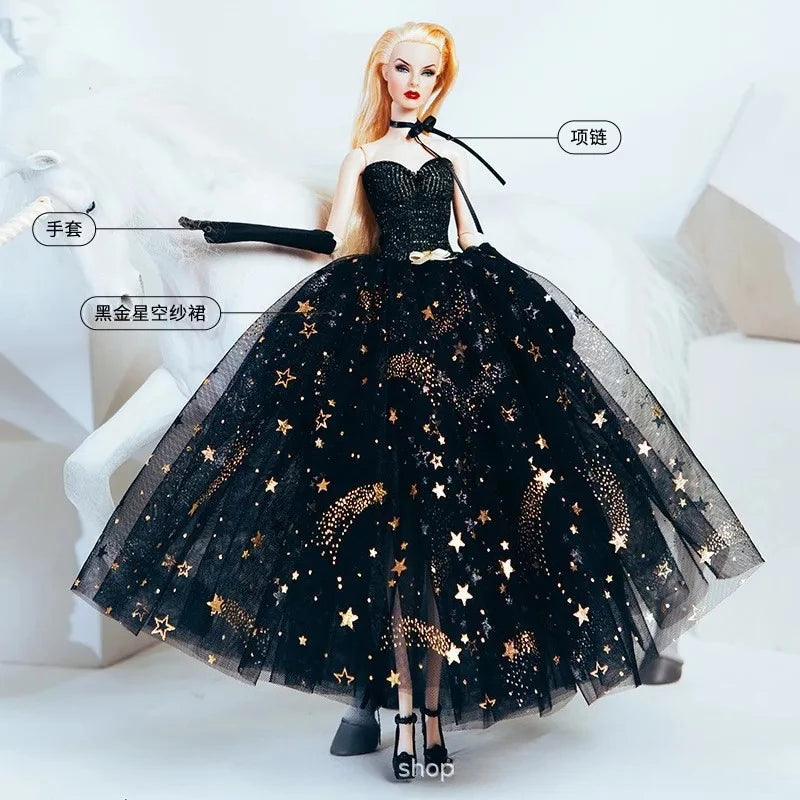 Gorgeous dress gown clothing / black clothes set + shoes / 1/6 Doll clothes suit outfit for 30cm Xinyi FR ST PP BB Doll