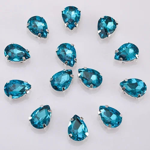 Glitter Flatback Crystal Sewing Beads Loose Diy Dress Stones With Claw Glass Water Droplets Beads For Needlework 10PCS S066