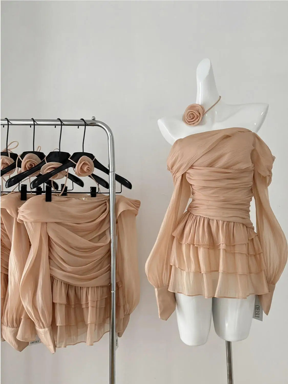 Women's Off Shoulder Chiffon A-Line Knee Dress