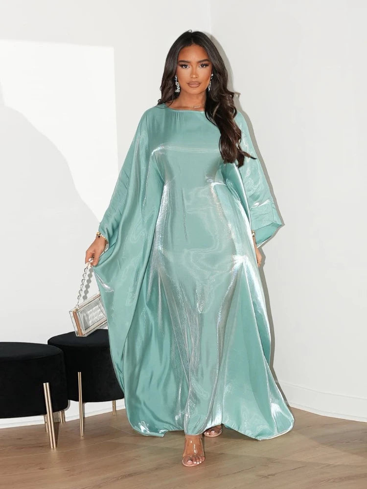 Women's Silky Bat Sleeve Abaya Maxi Dress