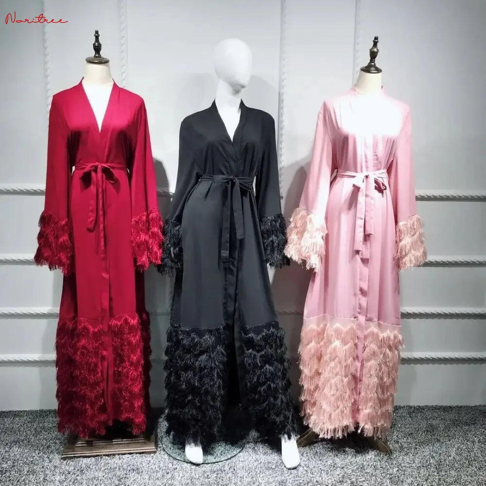 Thick Tassel Lace Abaya Dress, Full-Length