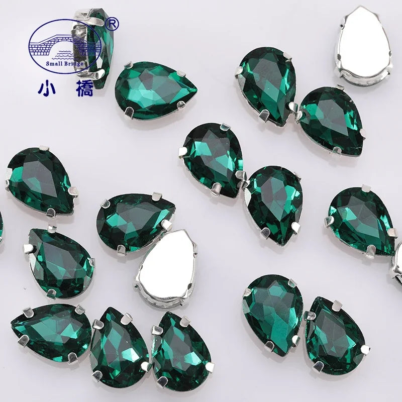 Glitter Flatback Crystal Sewing Beads Loose Diy Dress Stones With Claw Glass Water Droplets Beads For Needlework 10PCS S066