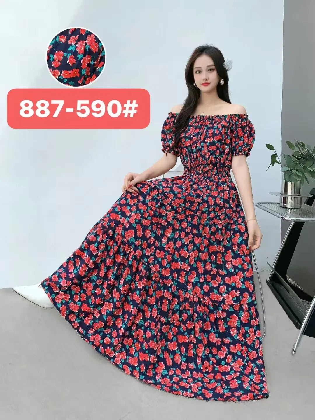 Bohemian Floral Off-Shoulder Maxi Beach Dress
