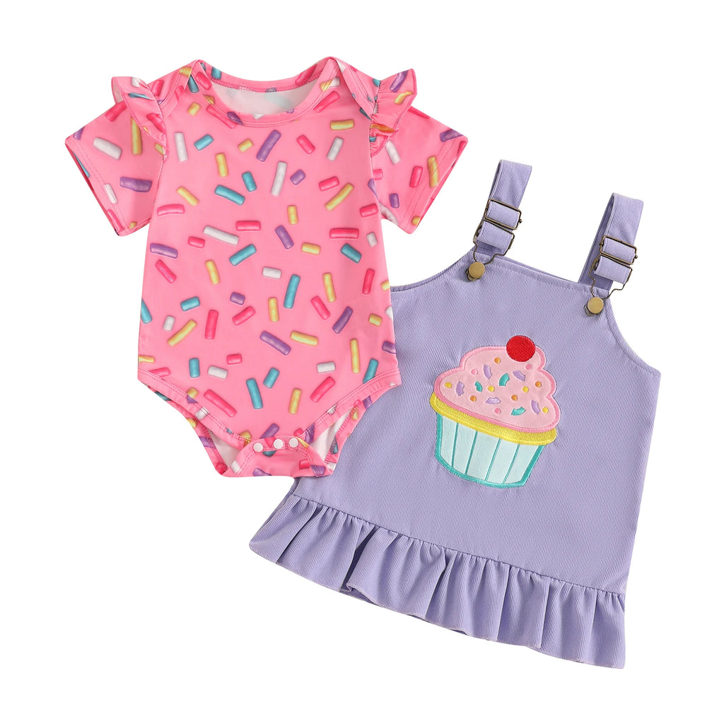 Pudcoco Infant Baby Girls 2Pcs Spring Outfits Short Sleeve Romper + Ruffle Overall Dress Set Newborn Clothes 0-24M