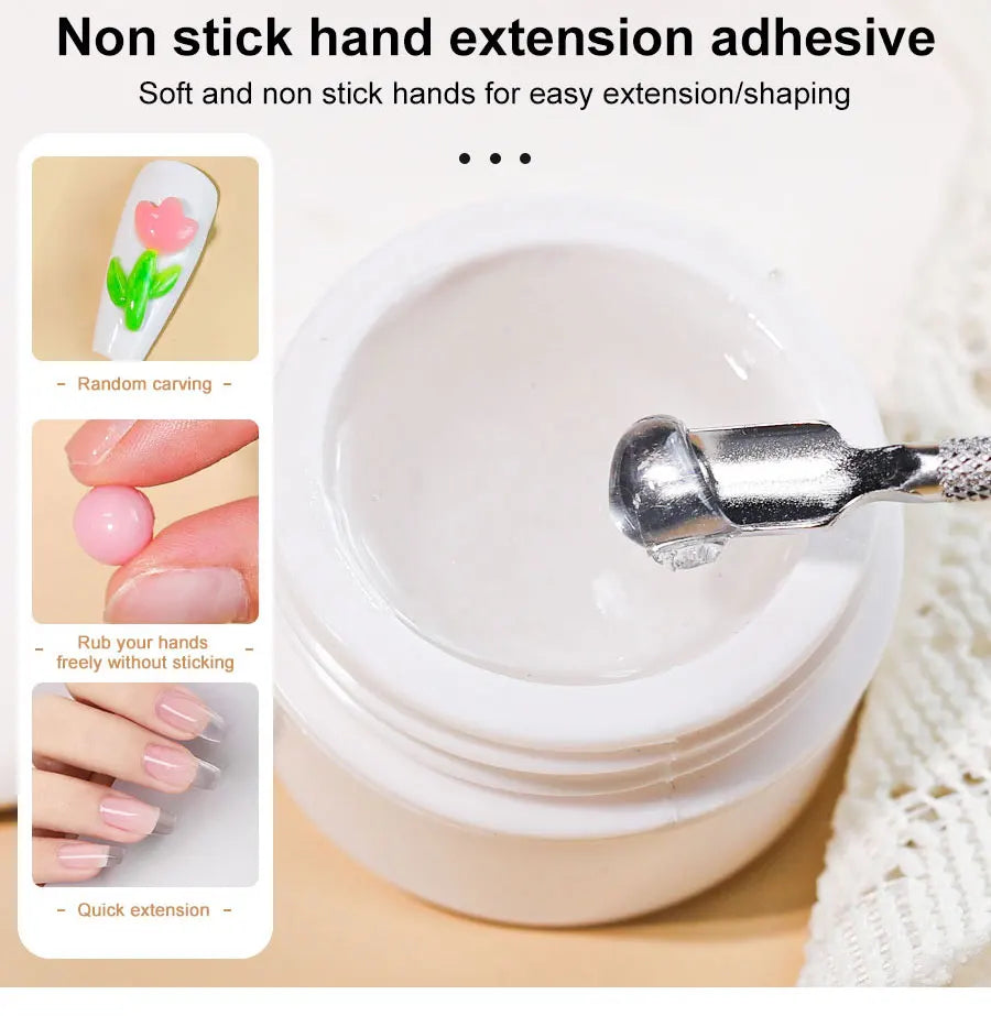 LIMEGIRL 15g Solid Nail Extension Gel Non Stick Hand Phototherapy UV Gel Quick Building Gel Nails Tips Nail Art Prolong Nail Gel
