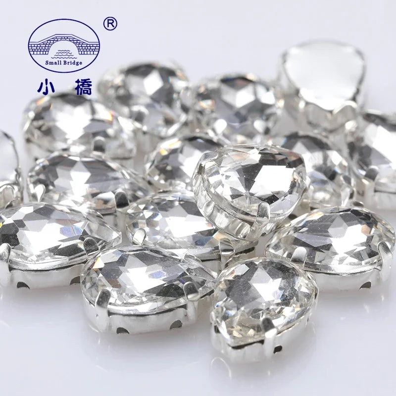 Glitter Flatback Crystal Sewing Beads Loose Diy Dress Stones With Claw Glass Water Droplets Beads For Needlework 10PCS S066
