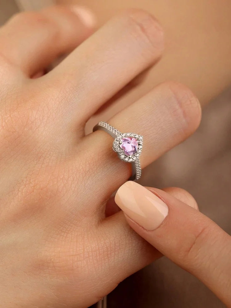 Gorgeous Zircon Shiny Love Heart Ring for Women Engagement Wedding Real 925 Sterling Silver Luxury High Quality Fine Jewelry