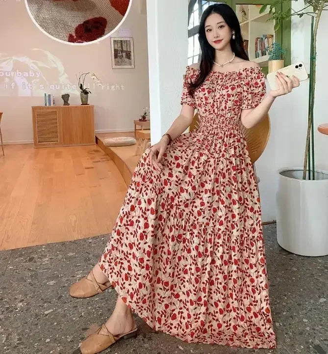 Bohemian Floral Off-Shoulder Maxi Beach Dress