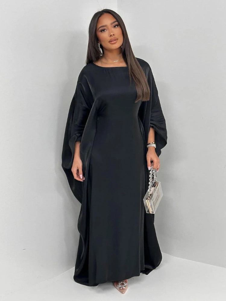 Women's Silky Bat Sleeve Abaya Maxi Dress