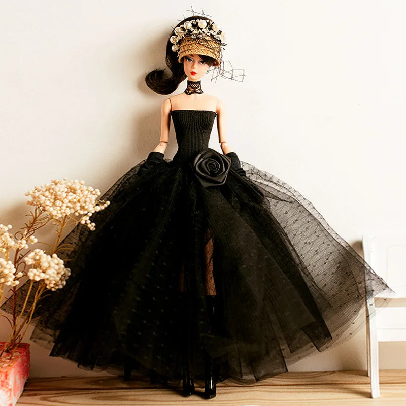 Gorgeous dress gown clothing / black clothes set + shoes / 1/6 Doll clothes suit outfit for 30cm Xinyi FR ST PP BB Doll