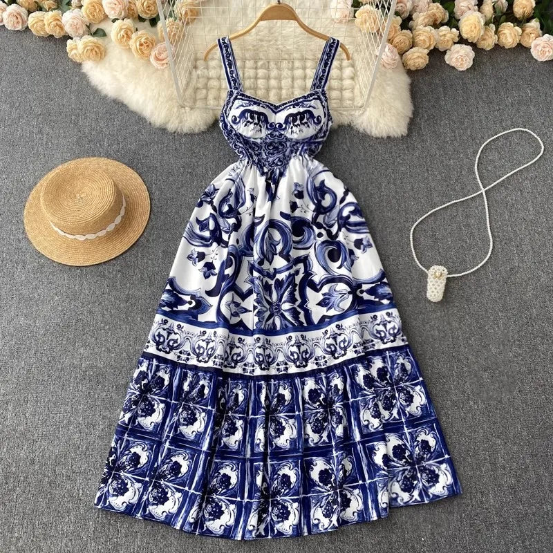 Women's Floral V-Neck Spaghetti Strap Maxi Dress
