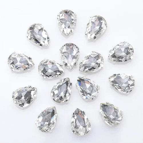 Glitter Flatback Crystal Sewing Beads Loose Diy Dress Stones With Claw Glass Water Droplets Beads For Needlework 10PCS S066