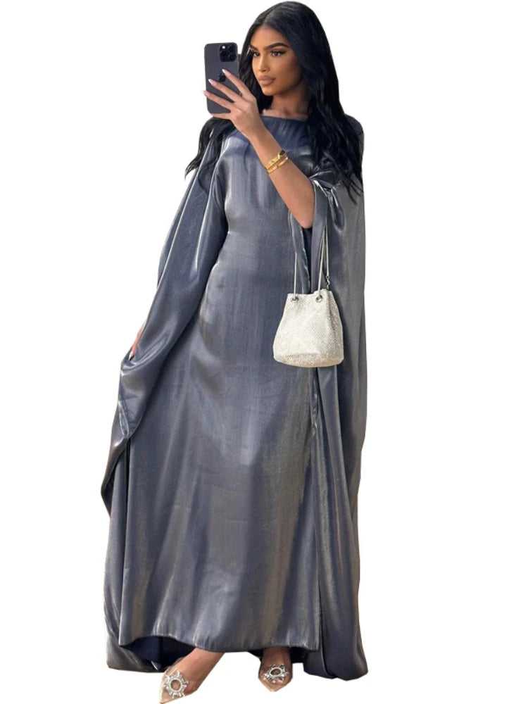 Women's Silky Bat Sleeve Abaya Maxi Dress