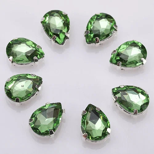 Glitter Flatback Crystal Sewing Beads Loose Diy Dress Stones With Claw Glass Water Droplets Beads For Needlework 10PCS S066