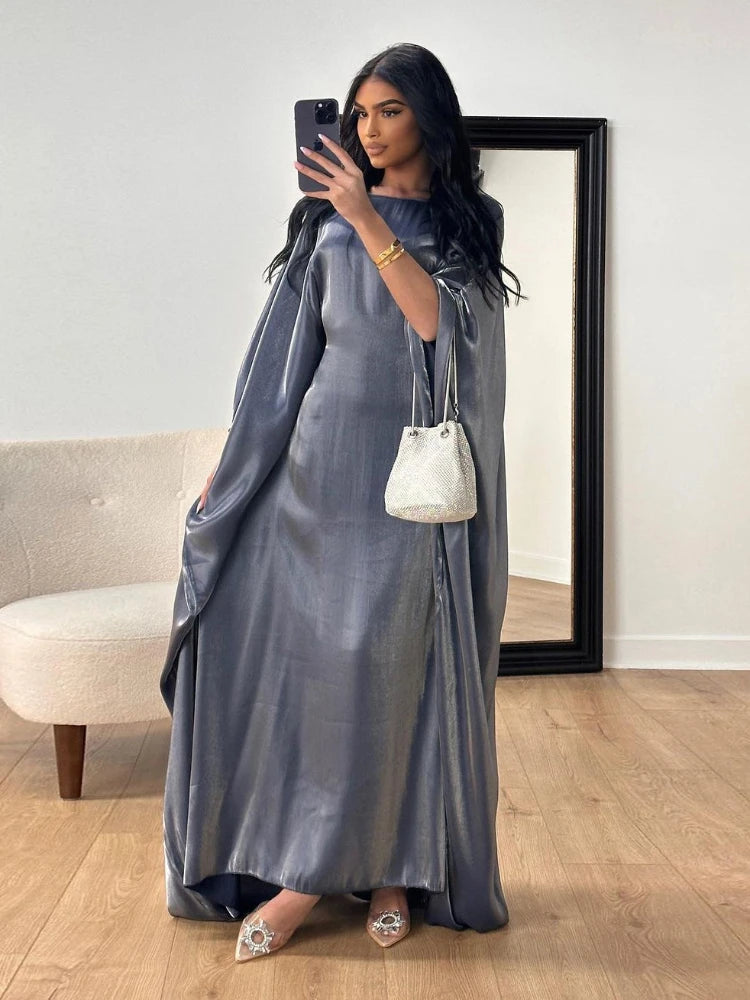 Women's Silky Bat Sleeve Abaya Maxi Dress
