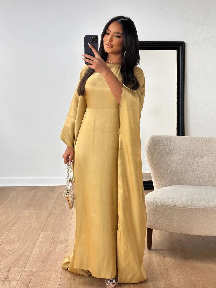 Women's Silky Bat Sleeve Abaya Maxi Dress