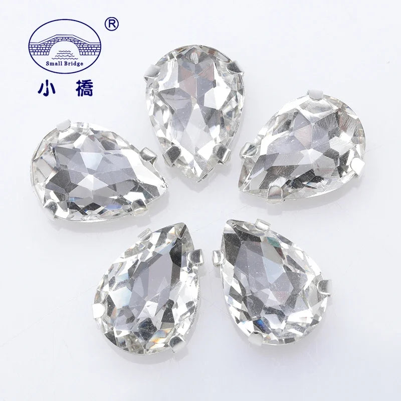 Glitter Flatback Crystal Sewing Beads Loose Diy Dress Stones With Claw Glass Water Droplets Beads For Needlework 10PCS S066