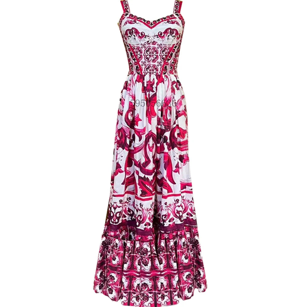 Women's Floral V-Neck Spaghetti Strap Maxi Dress