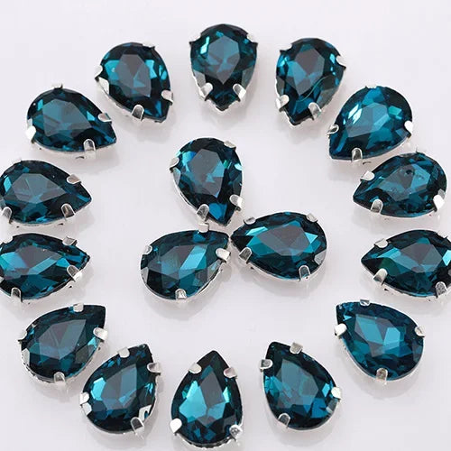 Glitter Flatback Crystal Sewing Beads Loose Diy Dress Stones With Claw Glass Water Droplets Beads For Needlework 10PCS S066