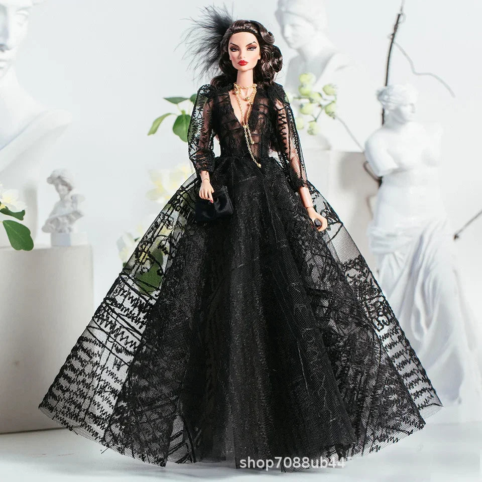 Gorgeous dress gown clothing / black clothes set + shoes / 1/6 Doll clothes suit outfit for 30cm Xinyi FR ST PP BB Doll