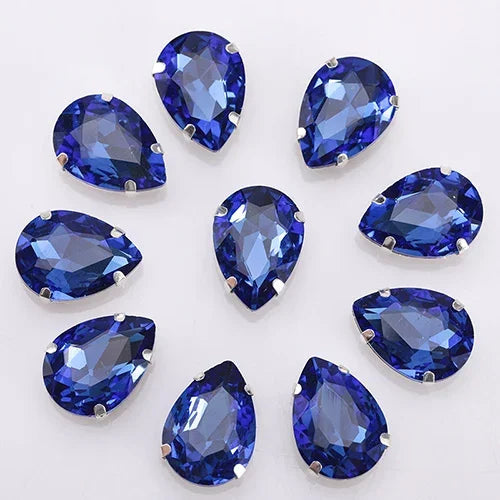 Glitter Flatback Crystal Sewing Beads Loose Diy Dress Stones With Claw Glass Water Droplets Beads For Needlework 10PCS S066