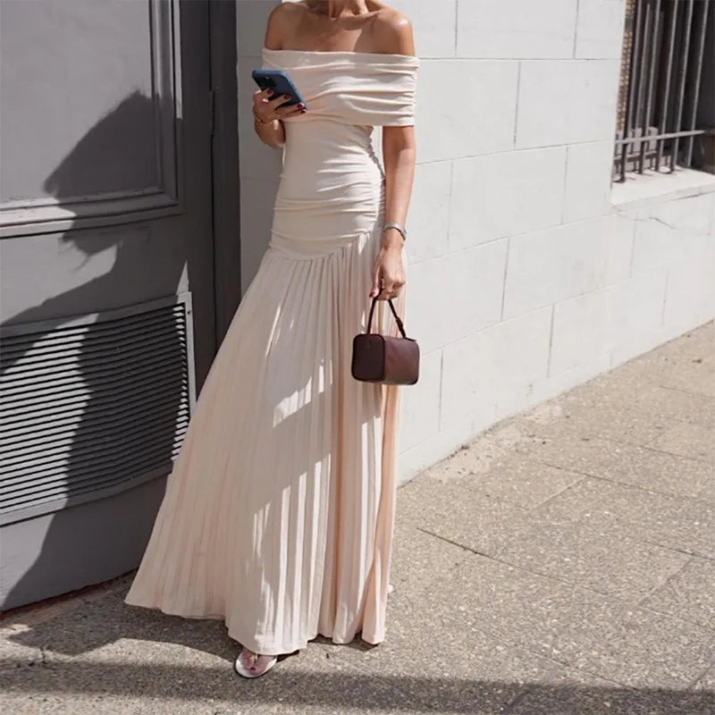 Women's Off-Shoulder A-Line Maxi Dress, Cotton Blend