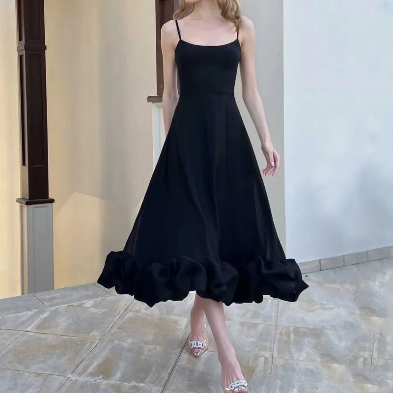 Women's Midi A-Line Party Dress – Sleeveless Stretch