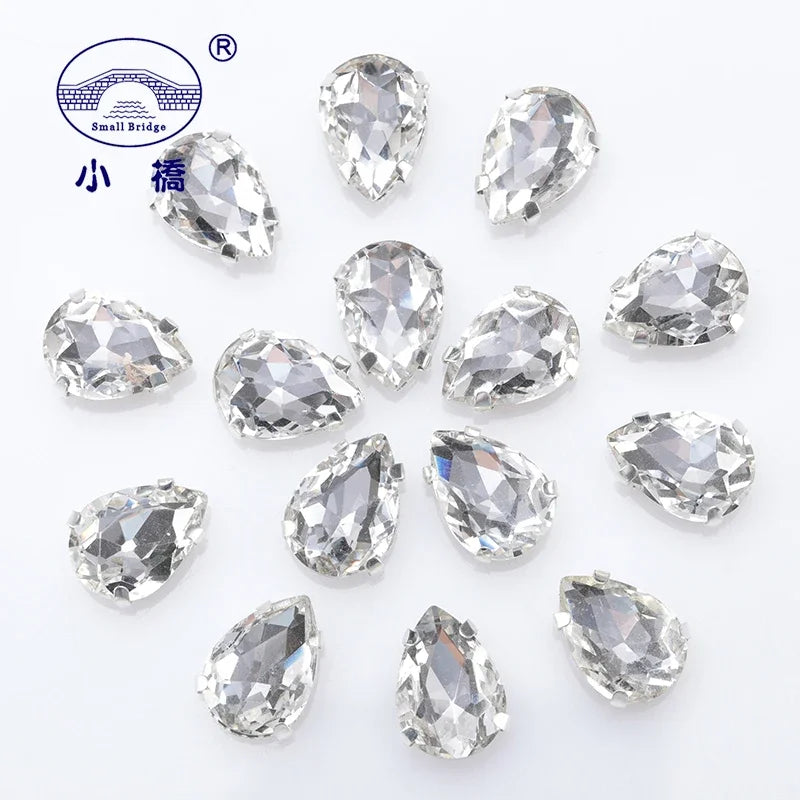 Glitter Flatback Crystal Sewing Beads Loose Diy Dress Stones With Claw Glass Water Droplets Beads For Needlework 10PCS S066