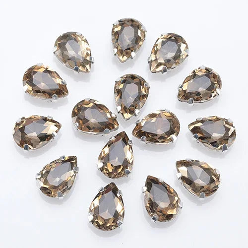 Glitter Flatback Crystal Sewing Beads Loose Diy Dress Stones With Claw Glass Water Droplets Beads For Needlework 10PCS S066