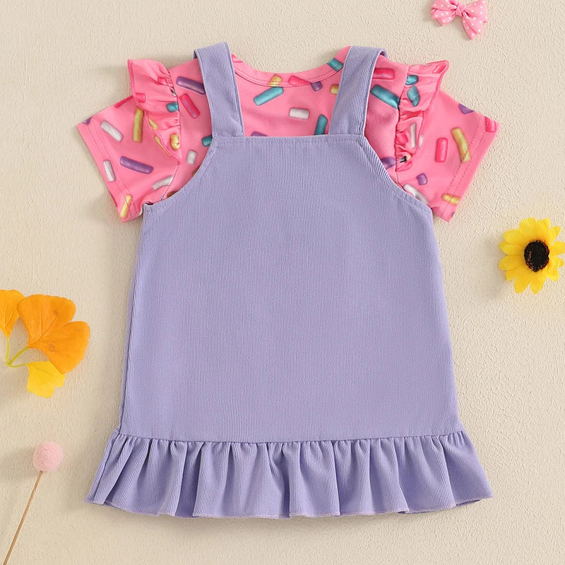 Pudcoco Infant Baby Girls 2Pcs Spring Outfits Short Sleeve Romper + Ruffle Overall Dress Set Newborn Clothes 0-24M