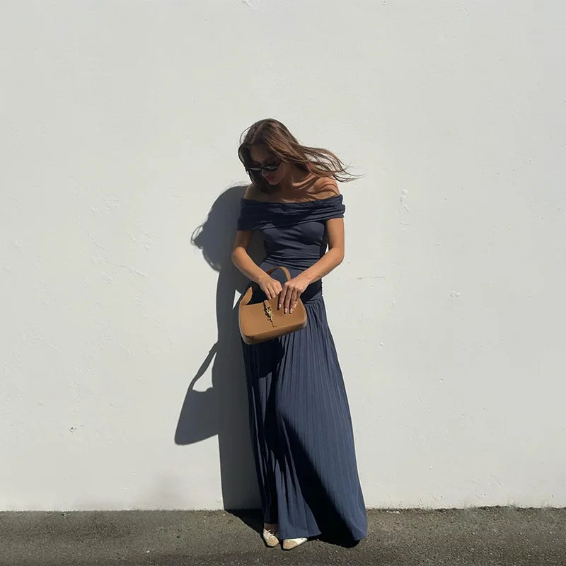 Women's Off-Shoulder A-Line Maxi Dress, Cotton Blend