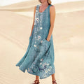 Women's Summer Casual Retro Dresses Beach Cover Up With Pockets Plus Size Loose Cotton Linen T-shirt Dress Beach Long Dress