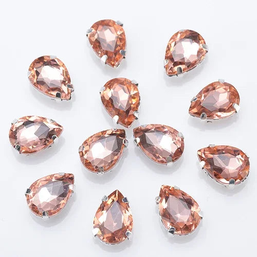 Glitter Flatback Crystal Sewing Beads Loose Diy Dress Stones With Claw Glass Water Droplets Beads For Needlework 10PCS S066