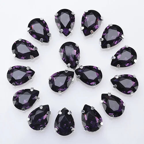 Glitter Flatback Crystal Sewing Beads Loose Diy Dress Stones With Claw Glass Water Droplets Beads For Needlework 10PCS S066