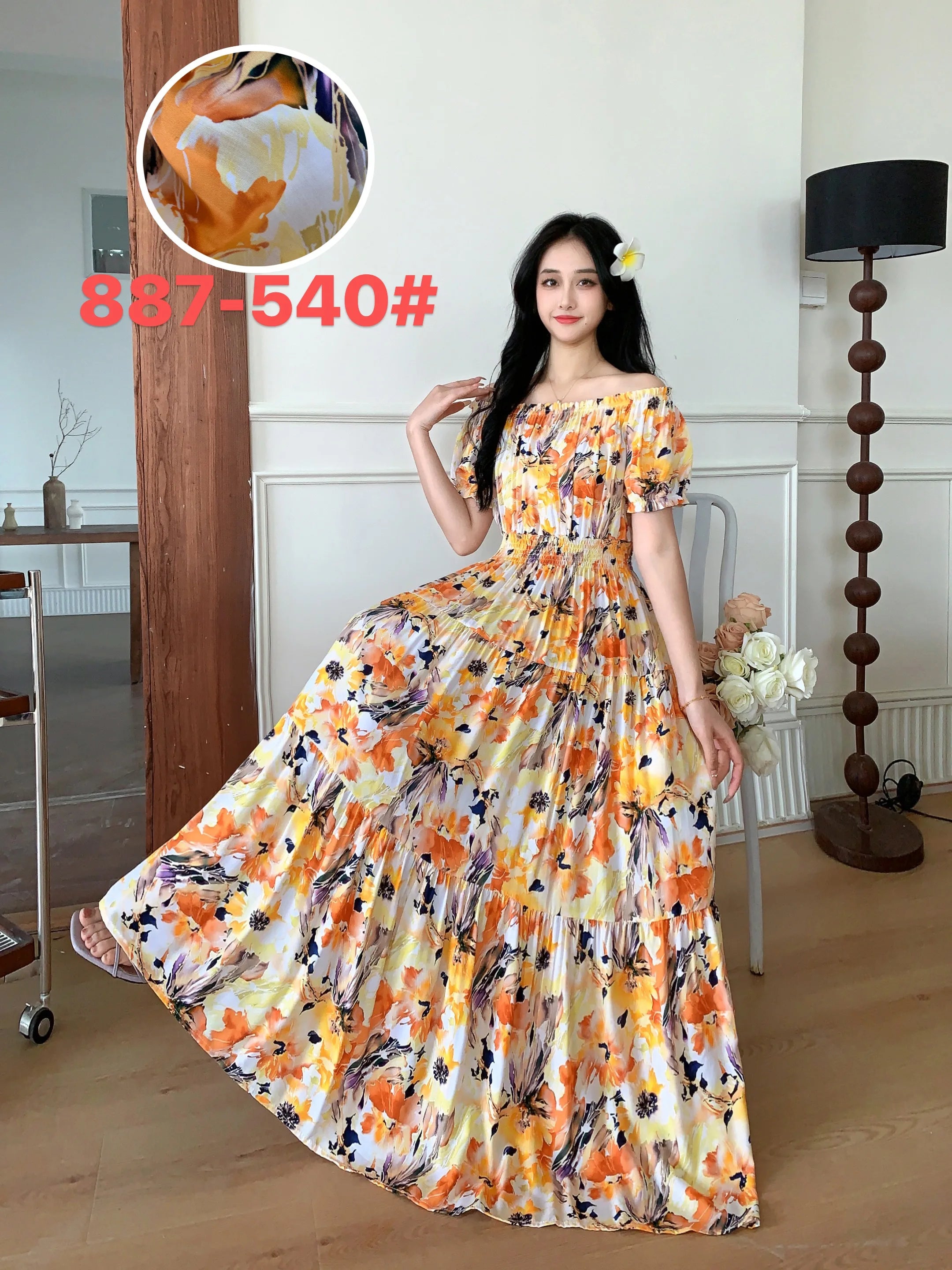 Bohemian Floral Off-Shoulder Maxi Beach Dress