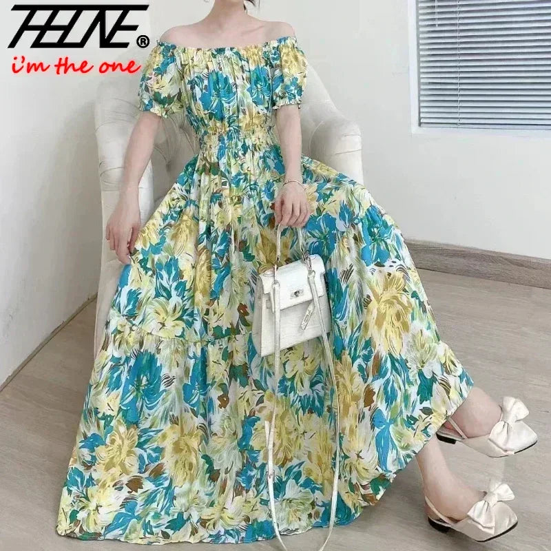 Bohemian Floral Off-Shoulder Maxi Beach Dress