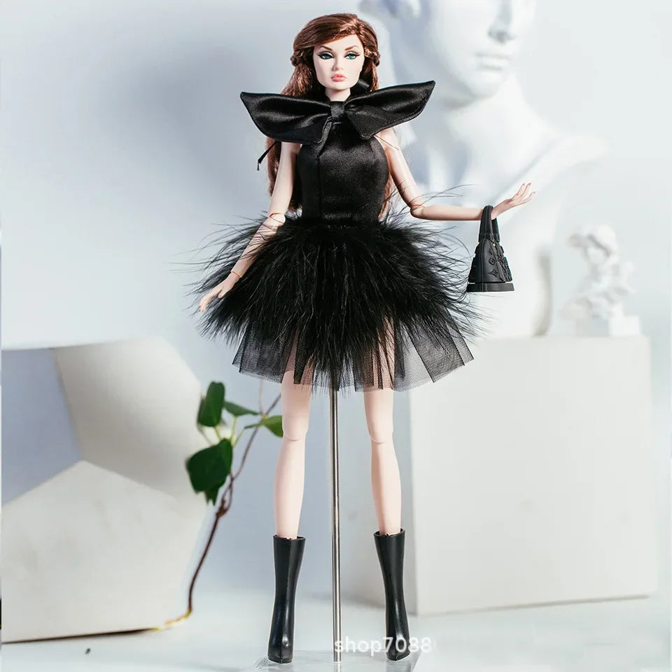 Gorgeous dress gown clothing / black clothes set + shoes / 1/6 Doll clothes suit outfit for 30cm Xinyi FR ST PP BB Doll