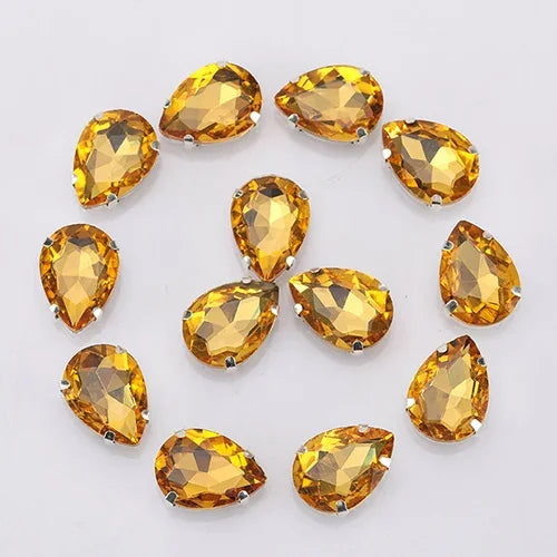 Glitter Flatback Crystal Sewing Beads Loose Diy Dress Stones With Claw Glass Water Droplets Beads For Needlework 10PCS S066