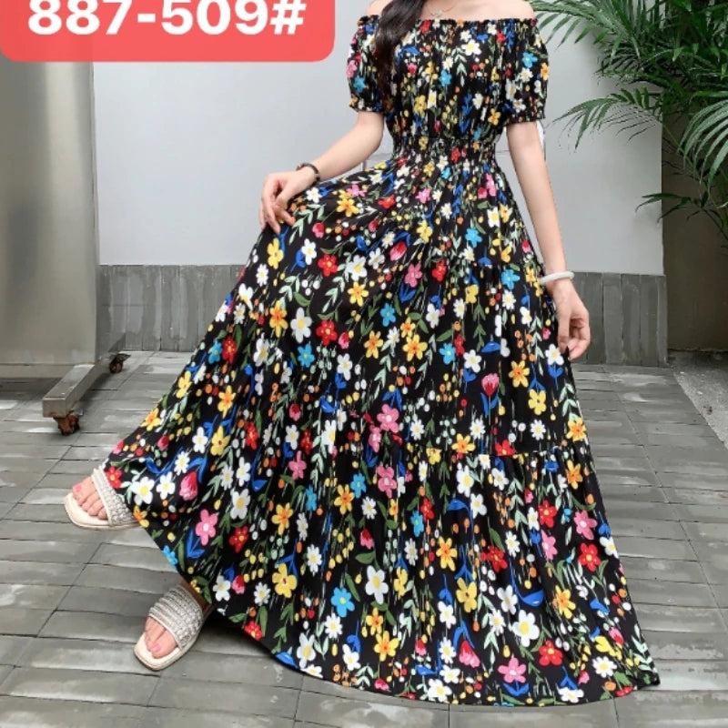 Bohemian Floral Off-Shoulder Maxi Beach Dress