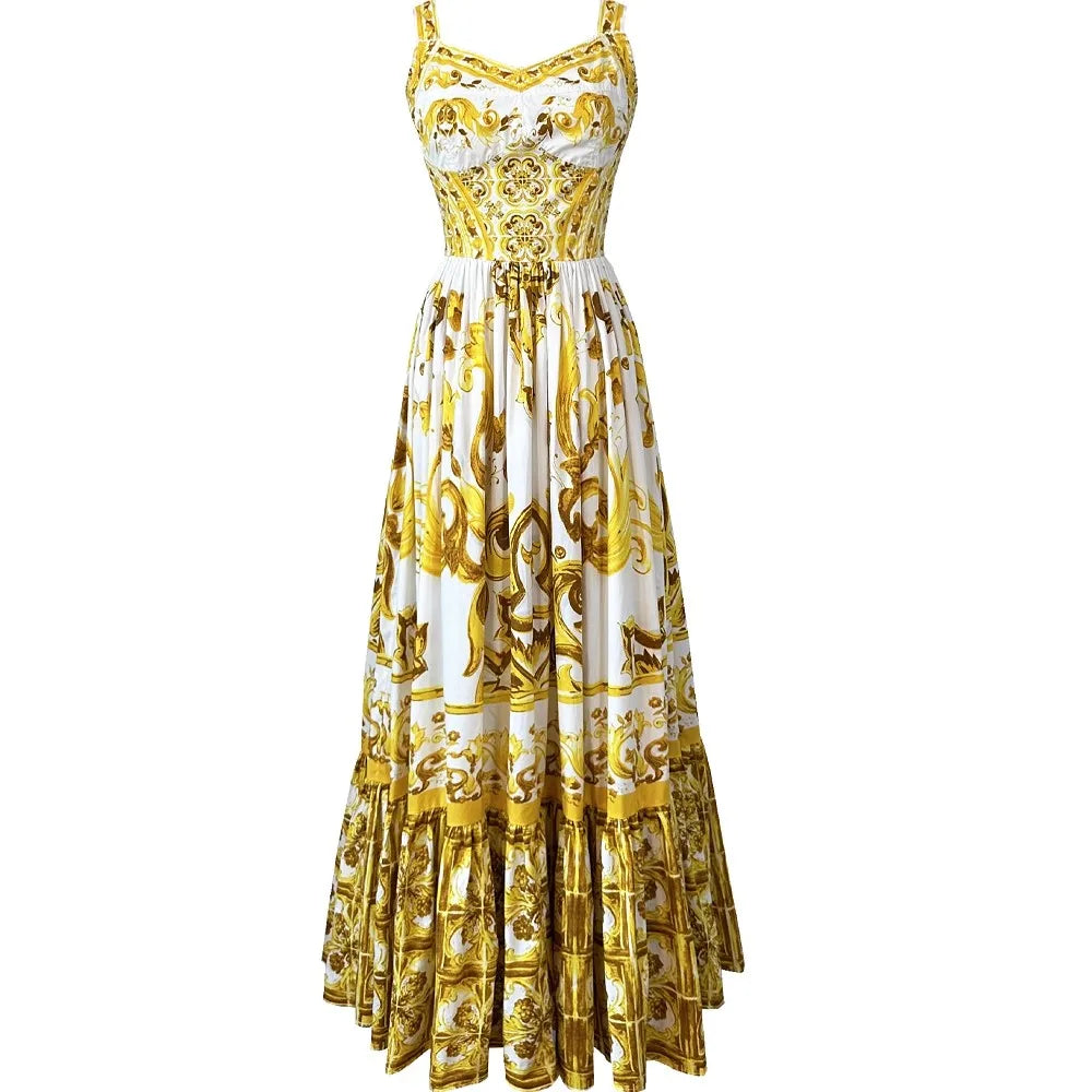Women's Floral V-Neck Spaghetti Strap Maxi Dress
