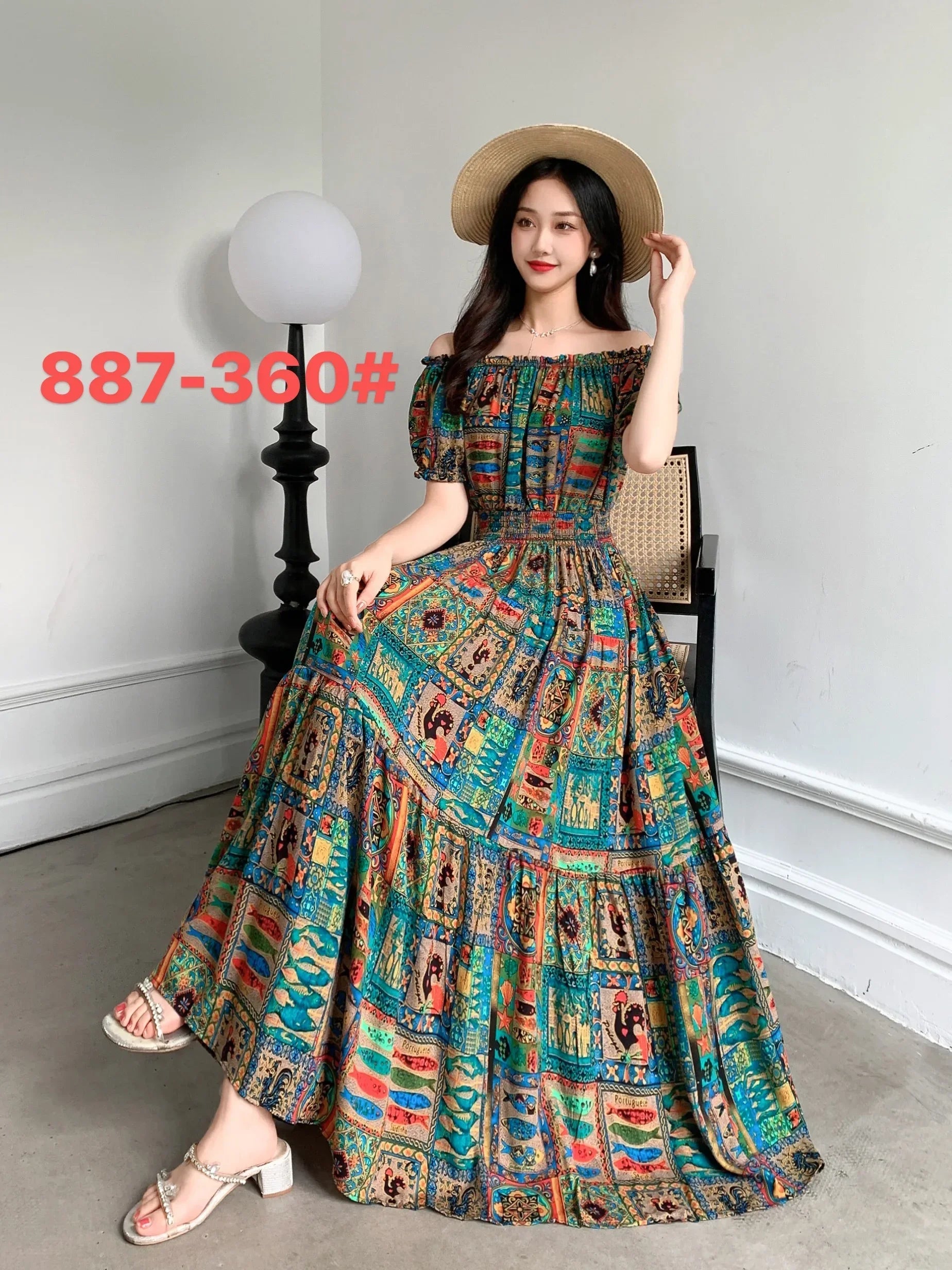 Bohemian Floral Off-Shoulder Maxi Beach Dress
